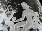 Schenkkan met 4 Cognacglazen gegraveerd Eva in Het Paradijs, Antiek en Kunst, Antiek | Glas en Kristal, Ophalen of Verzenden