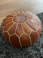 Cognac lederen poef, Ophalen, Rond, Zo goed als nieuw, 50 tot 75 cm