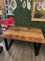 Mangohouten  eettafel tafel massief mango hout, Ophalen, Mangohout industrieel modern, 100 tot 150 cm, Zo goed als nieuw