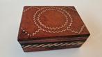 Oud hout met leer en ingelegd sieraden doos doosje, Antiek en Kunst, Ophalen of Verzenden