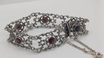 Zilveren armband 925 art nouveau met granaat, Ophalen of Verzenden, Zilver, Zilver, Met edelsteen