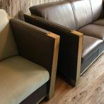 Vintage Bank +Fauteuil/woon of kantoorruimte hout/leer/stof., Ophalen, Eenpersoons, 150 tot 200 cm, 75 tot 100 cm