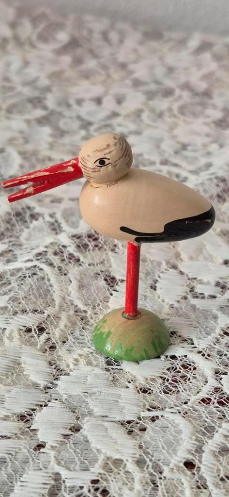 Antieke Houten Ooievaar Decoratie, Verzamelen, Poppenhuizen en Toebehoren, Gebruikt, Poppenhuis, Ophalen of Verzenden