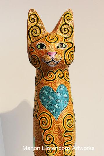 Uniek Handbeschilderd Beeld Rode Kat Kunst Nieuw beschikbaar voor biedingen