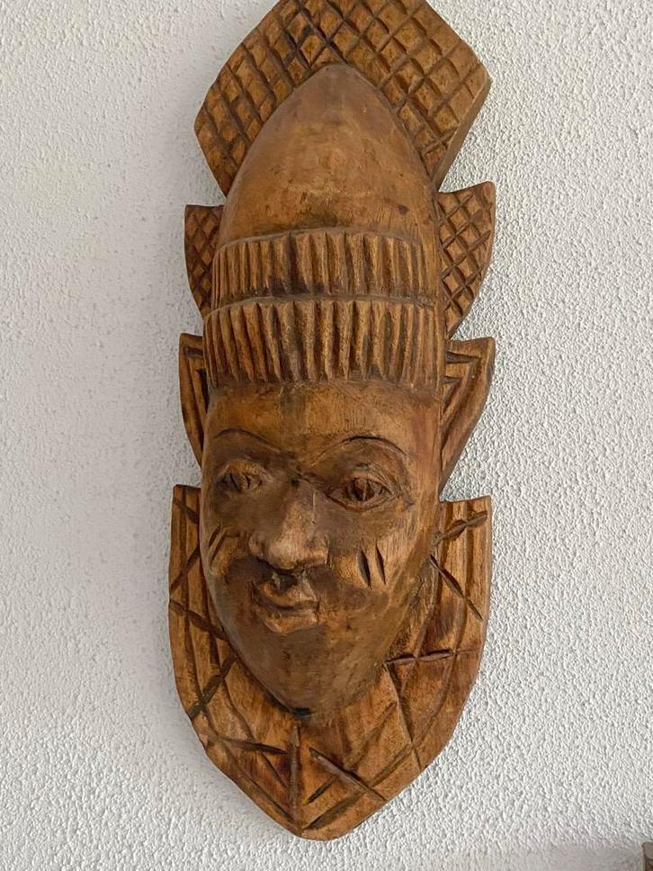 Houten masker, rijk gedecoreerd, 46cm, Antiek en Kunst, Kunst | Niet-Westerse kunst, Ophalen of Verzenden