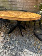 Ronden houten tafel met zwarte poten, Huis en Inrichting, Tafels | Eettafels, 100 tot 150 cm, Rond, Ophalen of Verzenden, Zo goed als nieuw