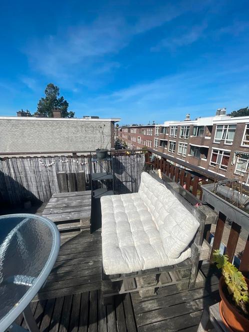 Pallet Bank met Kussens, Tuin en Terras, Tuinbanken, Gebruikt, Hout, Ophalen
