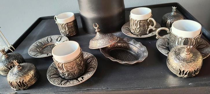 Authentiek turks koffieservies voor 4 personen, Antiek en Kunst, Antiek | Servies compleet, Ophalen of Verzenden