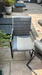 Grijze eetkamerstoelen met metalen poten – set van 5, Huis en Inrichting, Stoelen, Ophalen, Gebruikt, Metaal, Grijs
