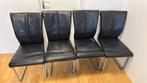 4 zwarte leren stoelen, Ophalen, Gebruikt, Zwart, Leer