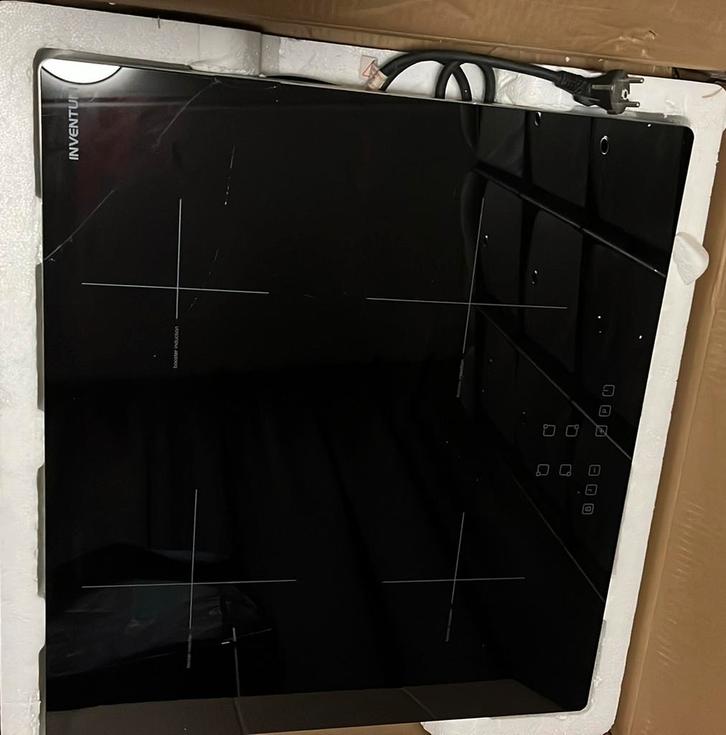 Inventum VKI6010ZIL met barst rechterbovenhoek, Witgoed en Apparatuur, Kookplaten, Vrijstaand, Inductie, 4 kookzones, Ophalen