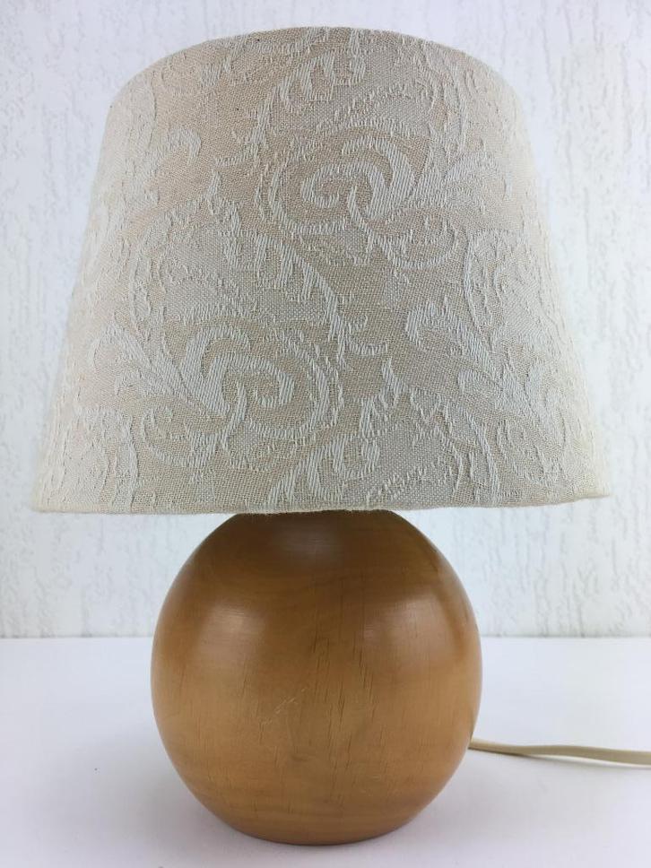 Vintage Deense Tafellamp, Huis en Inrichting, Lampen | Tafellampen, Zo goed als nieuw, Minder dan 50 cm, Hout, Stof, Ophalen of Verzenden