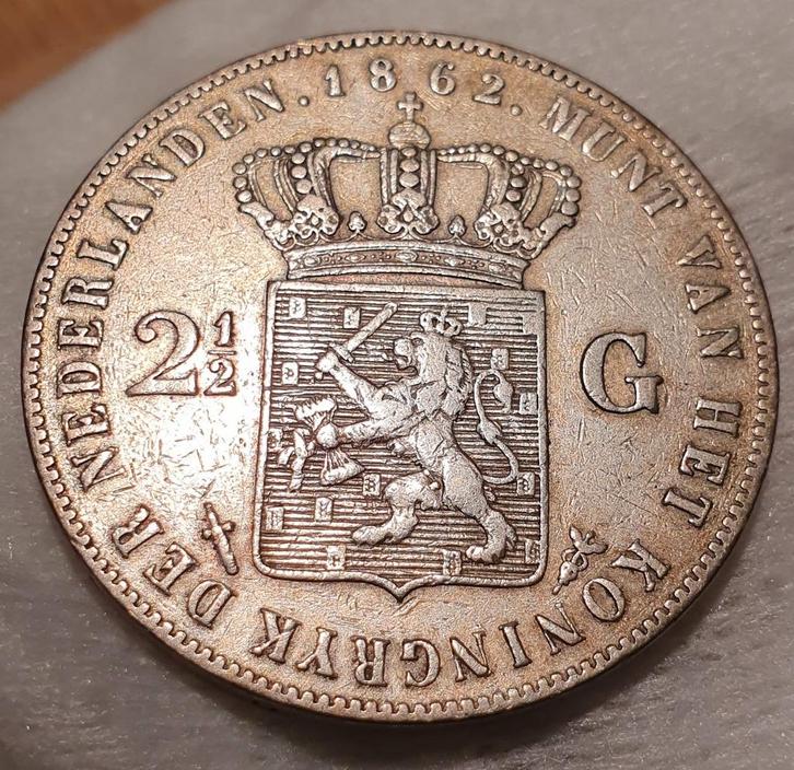Rijksdaalder 1862 Willem III Zilver, Postzegels en Munten, Munten | Nederland, Losse munt, 2½ gulden, Koning Willem III, Zilver