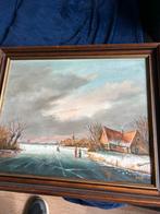 Schilderij Winterlandschap met Schaatsers, Ophalen of Verzenden