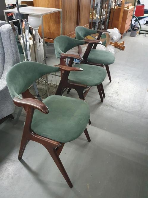 3 cowhorn awa tijsseling stoelen, Huis en Inrichting, Stoelen, Gebruikt, Drie, Hout, Bruin, Ophalen