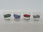 4 verzamelglazen iconische vintage voertuigen, Verzamelen, Glas en Borrelglaasjes, Ophalen of Verzenden, Gebruikt, Overige typen