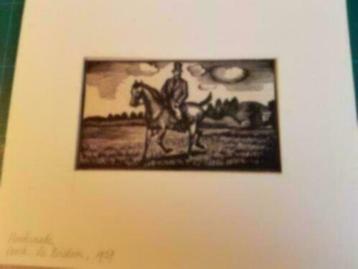 Houtsnede constant le breton (1895 - 1985) man te paard beschikbaar voor biedingen