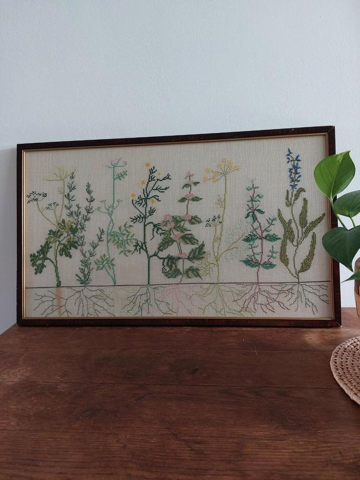 Vintage Borduurwerk Plantenlijst, Hobby en Vrije tijd, Borduren en Borduurmachines, Ophalen