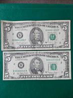 2x 5 dollars USA set, Ophalen of Verzenden, Noord-Amerika, Setje