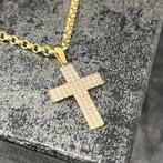 14k gouden ketting jasseron schakel met kruis, Ophalen of Verzenden, Nieuw, Goud
