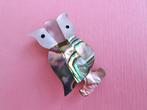 jwg Vintage 70s abalone parelmoer alpaca uil uiltje broche, Verzenden, Overige materialen, Broche