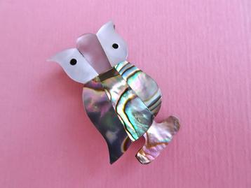 jwg Vintage 70s abalone parelmoer alpaca uil uiltje broche beschikbaar voor biedingen
