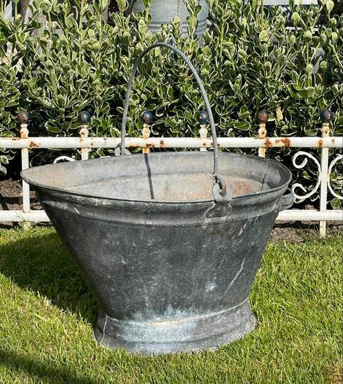 Brocante oud zinken kolenemmer / emmer met handvat, Antiek en Kunst, Curiosa en Brocante, Ophalen of Verzenden