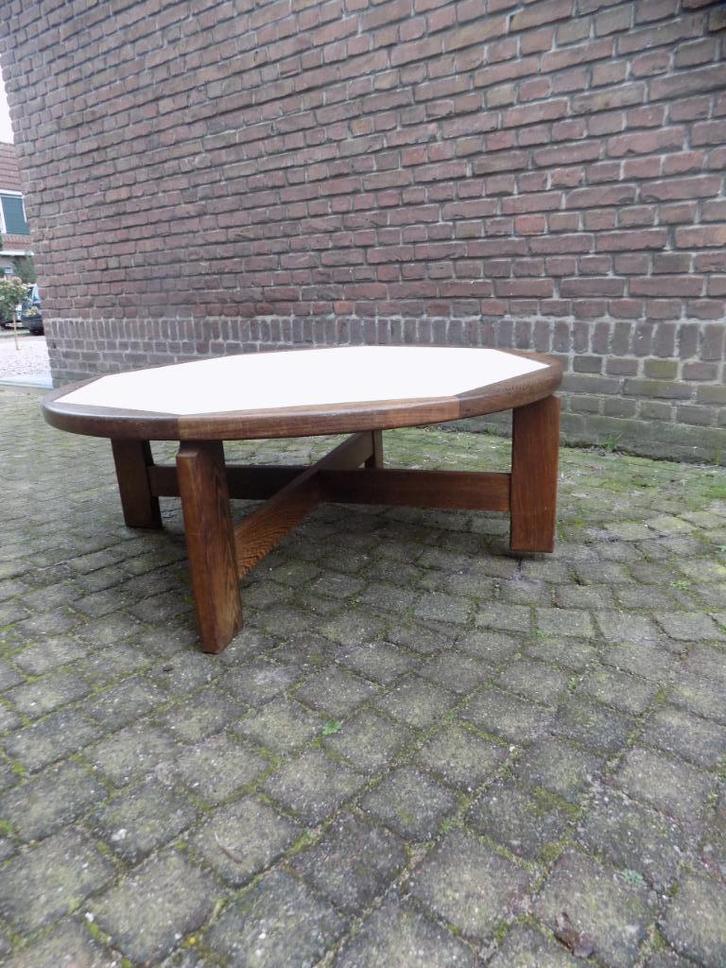 Vintage salontafel wenge wit jaren 70 geometrisch retro, Huis en Inrichting, Tafels | Salontafels, Gebruikt, Minder dan 50 cm