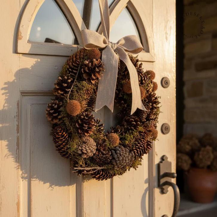 Krans van dennenappels en mos Ø35cm, Huis en Inrichting, Woonaccessoires | Kransen, Nieuw, Ophalen of Verzenden