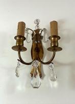 Set antieke koperen / messing wandlampjes met glazen pegels, Antiek en Kunst, Ophalen of Verzenden