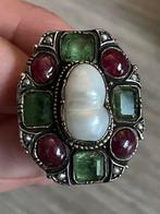 Antieke 14 k goud en zilveren ring smaragd robijn parel, Sieraden, Tassen en Uiterlijk, Ringen, Ophalen of Verzenden, Zo goed als nieuw