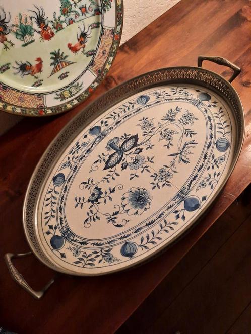 Delfts Blauw Westraven Serveerblad met Blauw-Wit Bloemmotief, Antiek en Kunst, Antiek | Schalen, Ophalen of Verzenden