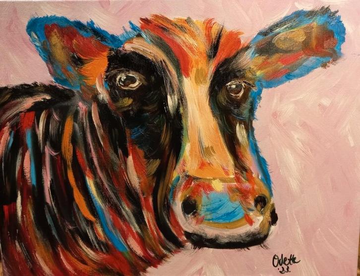 Olieverfschilderij kleurrijke koe, Huis en Inrichting, Woonaccessoires | Schilderijen, Tekeningen en Foto's, Nieuw, Schilderij