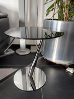 Design bijzettafeltje RVS met gehard glas, Huis en Inrichting, Tafels | Salontafels, Minder dan 50 cm, 50 tot 100 cm, Rond, Ophalen of Verzenden