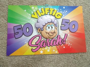 NIEUW plastic SARA bord 50 jaar afmeting 58 X 37 CM  beschikbaar voor biedingen