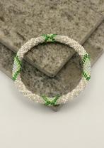 Glaskralen armband - zilver, wit en groen - RB119, Overige materialen, Overige kleuren, Verzenden, Nieuw