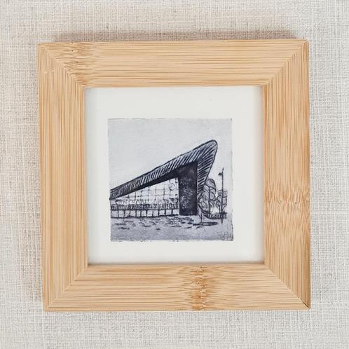 Ets Station Rotterdam Centraal 10x10 cm inclusief lijst, Antiek en Kunst, Kunst | Etsen en Gravures, Ophalen of Verzenden