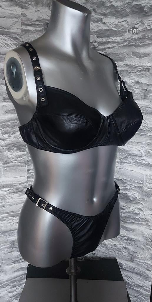 Kinky/fetish echt leren lingerie set, Ophalen of Verzenden, Zwart, Setje