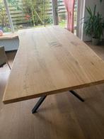 Mooie massief houten eettafel met stalen onderstel., Ophalen, 100 tot 150 cm, Eikenhout, 200 cm of meer