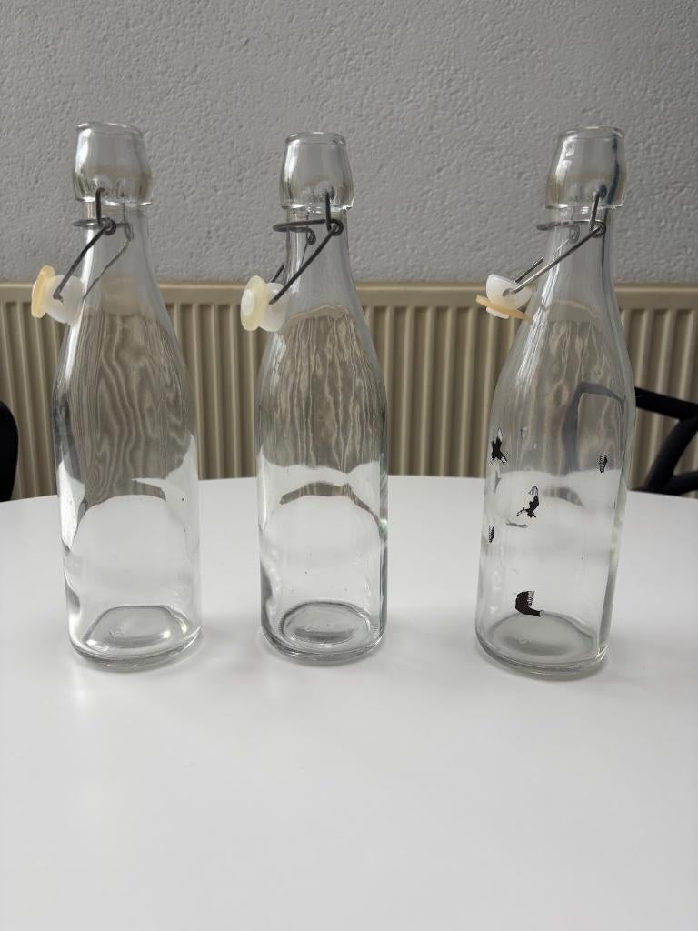3  x 75cl glazen beugelflessen – herbruikbare drankflessen, Verzamelen, Ophalen of Verzenden, Gebruikt, Overige typen