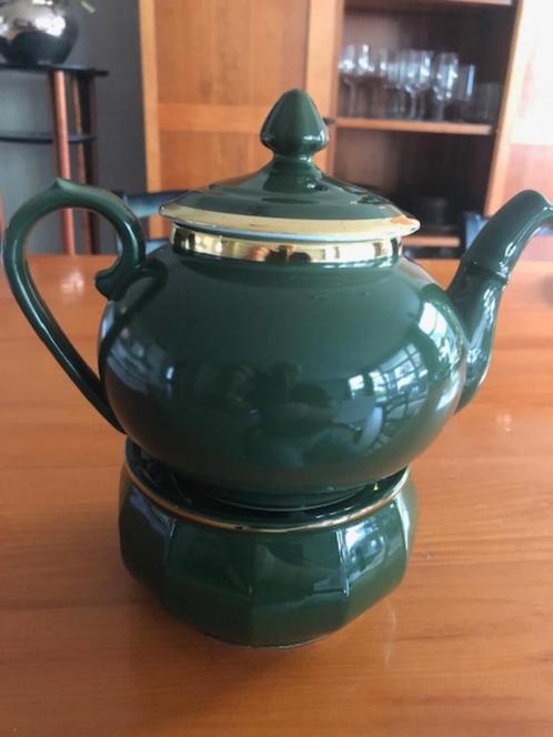 PILLIVUYT Prachtige theepot met rechaud Groen met gouden ran, Huis en Inrichting, Keuken | Servies, Nieuw, Overige typen, Overige stijlen