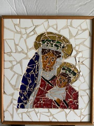 H.Maria met kindje Jezus Italiaans terrazzo handwerk mozaiek beschikbaar voor biedingen