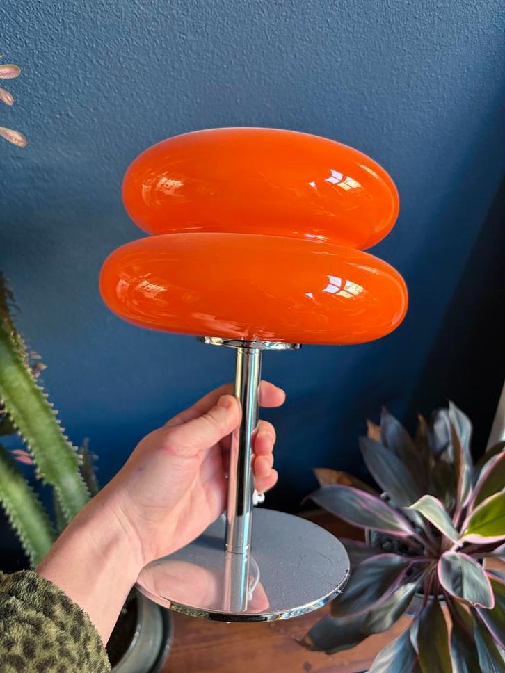 Retro Lamp met Oranje Kap & Chroom, Huis en Inrichting, Lampen | Tafellampen, Nieuw, Minder dan 50 cm, Ophalen of Verzenden