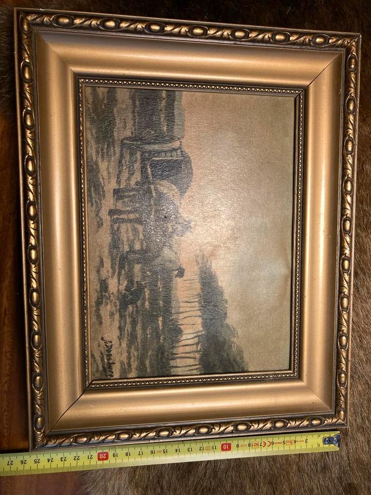 Schilderij: Paard en Kar in Landschap, Antiek en Kunst, Kunst | Schilderijen | Klassiek, Ophalen of Verzenden