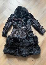 lange A-lijn jas uit ponyhuid versierd met faux fur XS - S, Ophalen of Verzenden, Gedragen, Maat 34 (XS) of kleiner, Zwart