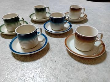 6 WALKURE kop en schotel vintage /z.g.a.n./blauw/groen/ecru beschikbaar voor biedingen