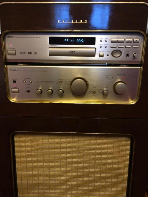 Denon vintage champagne stereo set in retro Philips kast. Ga, Audio, Tv en Foto, Stereo-sets, Gebruikt, Cd-speler, Dvd-speler