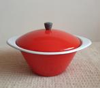 DRU schaal dekselschaal pot rood wit emaille XL vintage, Huis en Inrichting, Ophalen of Verzenden, Gebruikt, Overige materialen