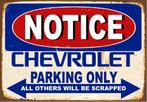 Chevrolet parking only sign, vintage plaat bord. 20 x 30cm, Nieuw, Reclamebord, Ophalen of Verzenden