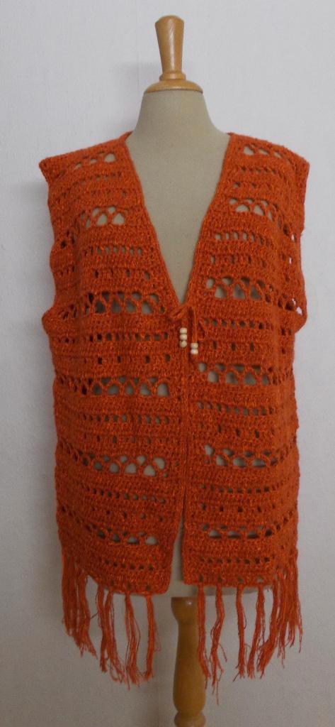 Handgemaakt wol mix oranje gehaakt gilet/vest/top! XL, Kleding | Dames, Tops, Zo goed als nieuw, Maat 46/48 (XL) of groter, Oranje